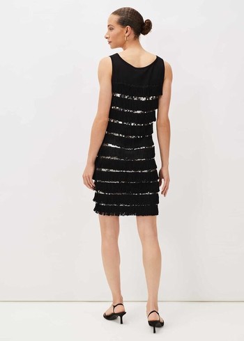 Phase Eight Sofianne Sequin Fringe Dress Black Canada | MGPWSU-701